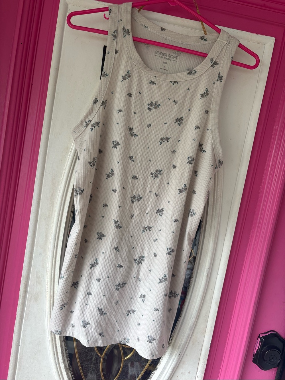 torrid Cream Ribbed Floral Tank Top